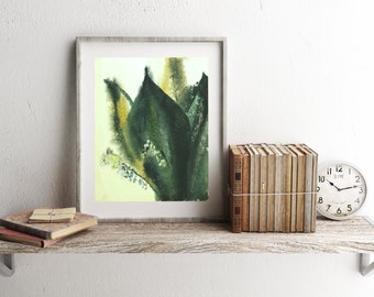 May-lily watercolor painting, Flower print, Botanical art, Apartment decor, Green leaves, Spring flower, INSTANT DOWNLOAD