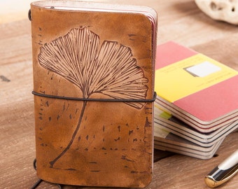 3rd Anniversary. Leather Journal Cover.Hand dye. Leather Diary. Leather Book Cover. Includes a Moleskine pocket cahier, Midory Style.