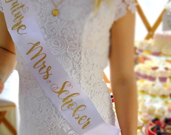 Custom Glitter Font Bridal Sash | Future Mrs... | Bride to Be | The Bachelorette | My Bachelorette Party | Bridal Shower | Calligraphy Font