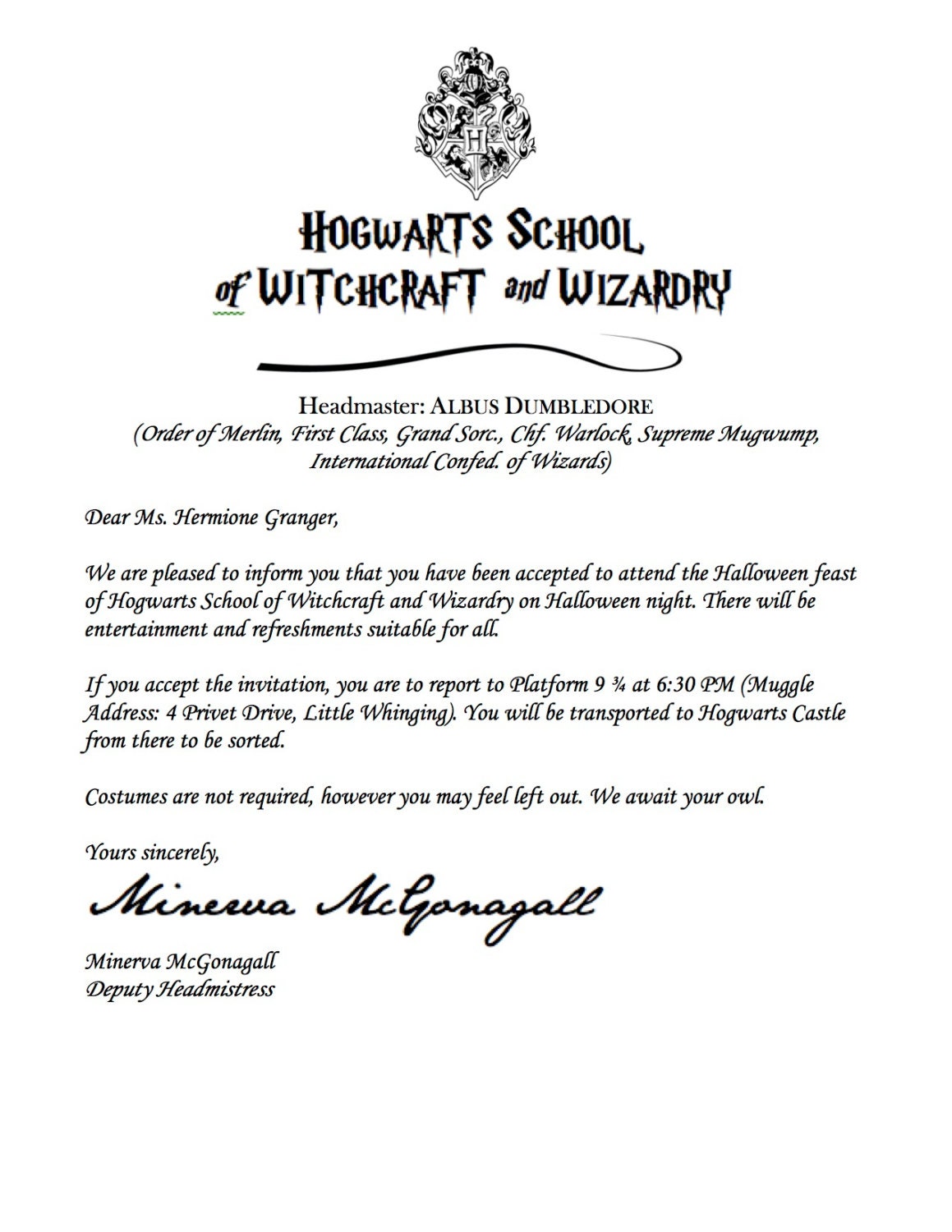 Harry Potter Acceptance Letter Invitation by SmithStudioCreations