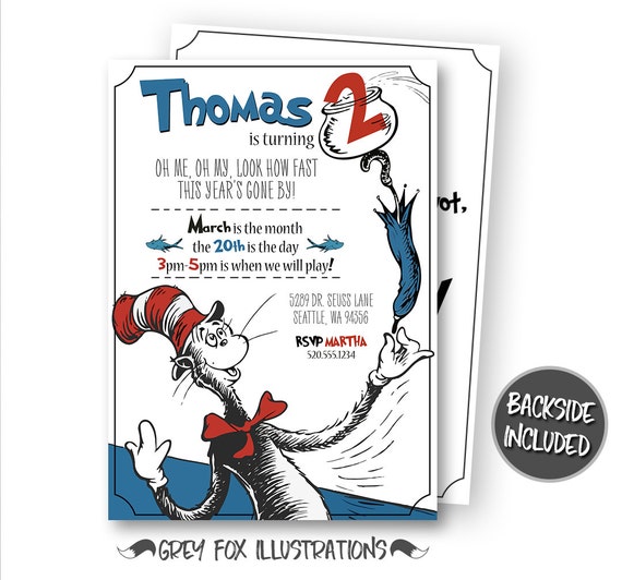 Cat In The Hat Invitation Cat In The Birthday Invitation Cat