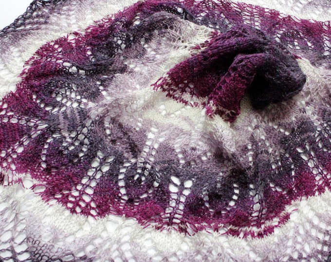 Knitted scarf shawl, knit shawl, knitted wrap, purple shawl, knitted scarf, knit scarf, delicate shawl, crochet shawl, knitted shawl