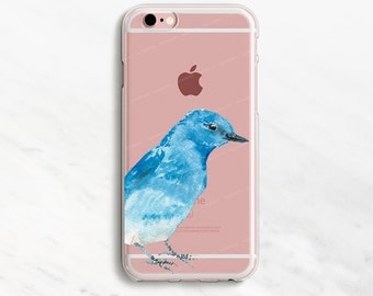 Bluebird iPhone 7 Case Clear Bird iPhone 6 Plus Case Clear Phone Case Blue Bird iPhone 6 Case Clear Watercolor iPhone 5s Case iPhone SE Case