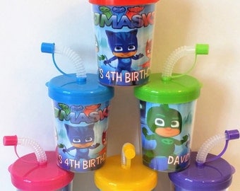 PJ Masks Party Favor Cups, PJ Masks Personalized Birthday Party Favor Cups Catboy Owlette Gekko Set OF 6