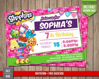 SHOPKINS Invitation - Shopkins Invite, Editable Text PDF Birthday Party Shoppies Invitation, Instant Download