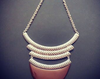 Handmade German-Silver metal with faux stone bib-necklace