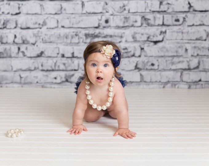 SALE!!! Baby Girls Outfit 4pcs, Navy Blue, baby set, ruffled bloomers, photo prop, birthday outfit, cake smash, baby tutu, flower headband