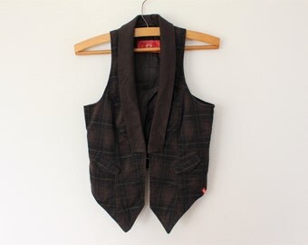 Brown Vest Womens Dark Brown Waistcoat Vintage Plaid Cotton Waistcoat Brown Checkered Vest Formal Romantic Victorian Waistcoat Medium