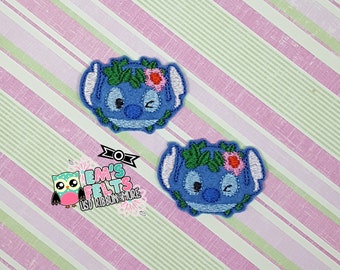 Blue Alien Feltie, Felt Appliques, Felt Embelishment, Set of 4