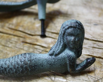 2 Cast Iron NAUTICAL MERMAID Style Drawer Pull, Barn Handle, Door Handles Beach