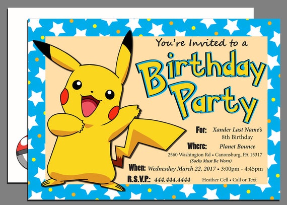 Pokemon Pikachu Birthday Invitation