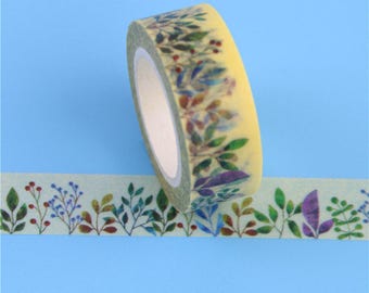 herbaceous washi, floral washi tape, bullet journal accessories, planner decal, spring flowers, wild flowers, leaf washi tape, plant washi