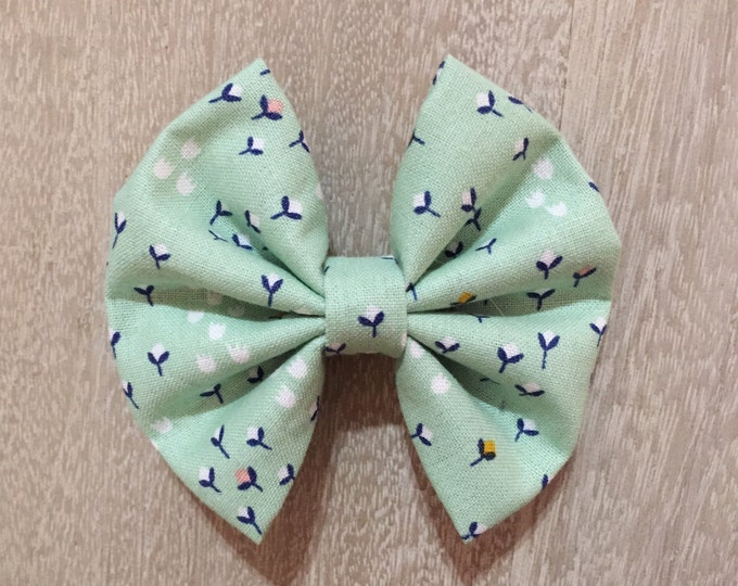 Light Green Floral fabric hair bow or bow tie