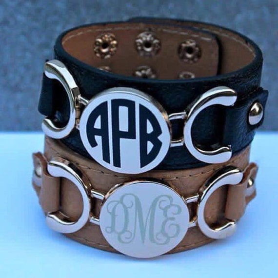 REDUCED Faux Leather Monogrammed Cuff Bracelet Bracelets