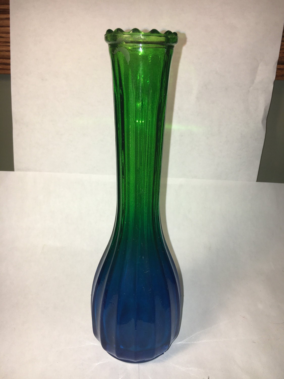 Vintage Amberina Vase, Blue Green Flash Bud Type Vase, Collectible Rare