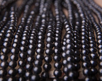 Shungite beads Round Natural 6mm, 8mm,10mm, 12 mm Polished Black colour Bead Length of Set 15.5 inches Hole 0.6 mm, A quality