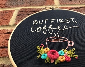 Hand embroidery, Embroidery hoop, Embroidery art, Embroidery hoop art, Modern embroidery,Coffee embroidery