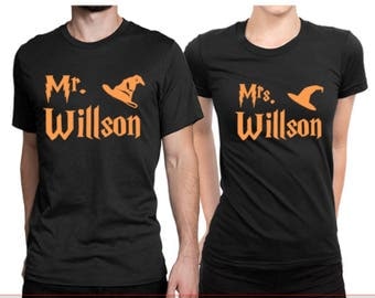 Personalized Wedding Shirts - Mr. and Mrs. Shirt Set- HARRY POTTER - Couples Shirts. Honeymoon Shirts. Hubby and Wifey T-shirts