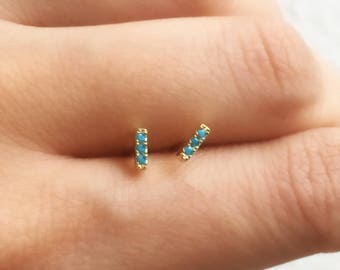 Turquoise Stud Earrings. Tiny CZ Earrings. Sterling Silver Studs. Dainty Studs. Minimalist Jewelry