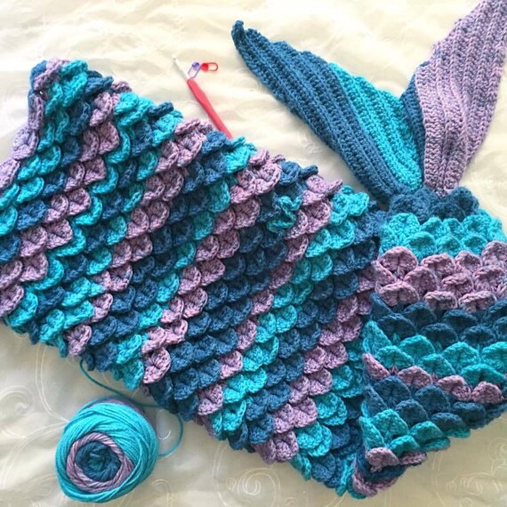 Crocheted Crocodile Stitch Mermaid Tail Lap Blanket