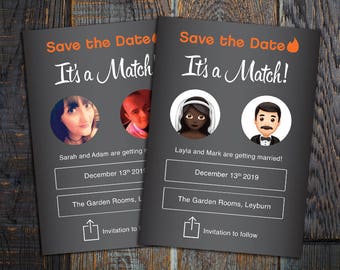 Tinder Save the Date, Its a match, Funny Save the date, tinder, printable, we swiped right, tinder wedding, funny invitation, online dating