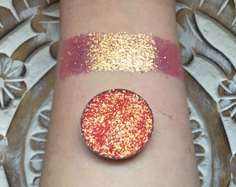 Flamingo pressed glitter eyeshadow, iridescent orange pink, 26mm magnetic pan or jar, cosmetic grade glitter