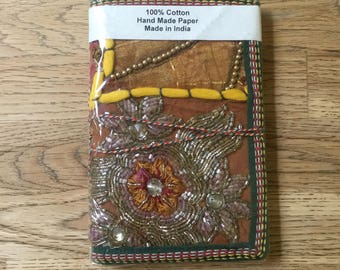 Gold embroided Indian patchwork diary (handmade recycled paper)