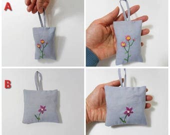 Hand embroidery sachet, lavender & calendulla sachet, sachets by linenNcotton