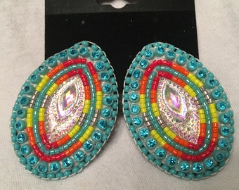 Beaded Turquoise post earrings