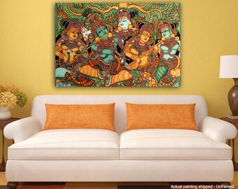 Tamatina Canvas Art - Jai shri Krishna - Kerala Mural Art - Giclée Art - Unframed - 36 Inches x 24 Inches.