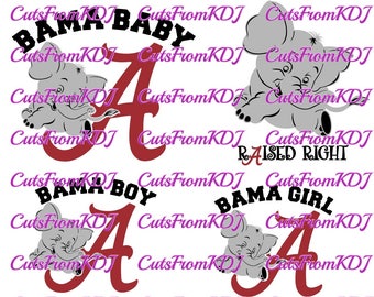 Alabama Baby Boy Girl Elephant SVG/DXF Vector Silhouette Vinyl Woodworking Metalworking CNC Laser Wall Decor Onesie