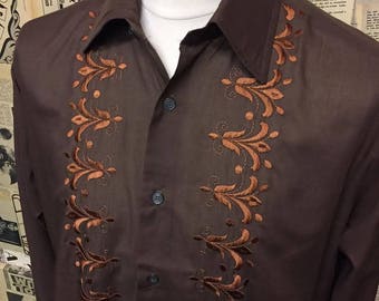 Original 1960s Brown Shirt with Bronze Embroidery by Globe Trotter Size 46" XL