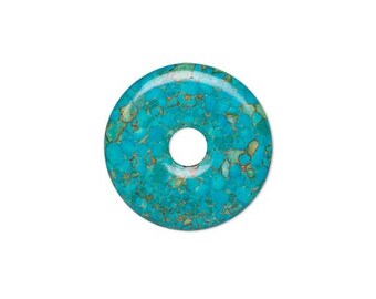 Focal gemstone component mosaic turquoise dyed, blue round donut 45mm with hole of 10mm.