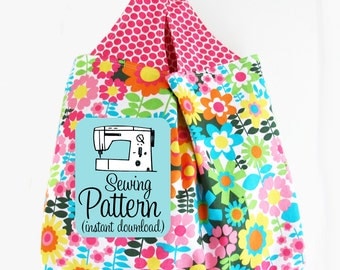 Grocery Bag PDF Sewing Pattern | Sew a machine washable farmers market grocery shopping tote bag with this simple sewing pattern.