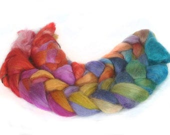 WENSLEYDALE SILK roving top handdyed spinning fibre 3.3 oz