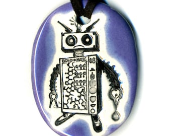 Robot Ceramic Necklace in Purple