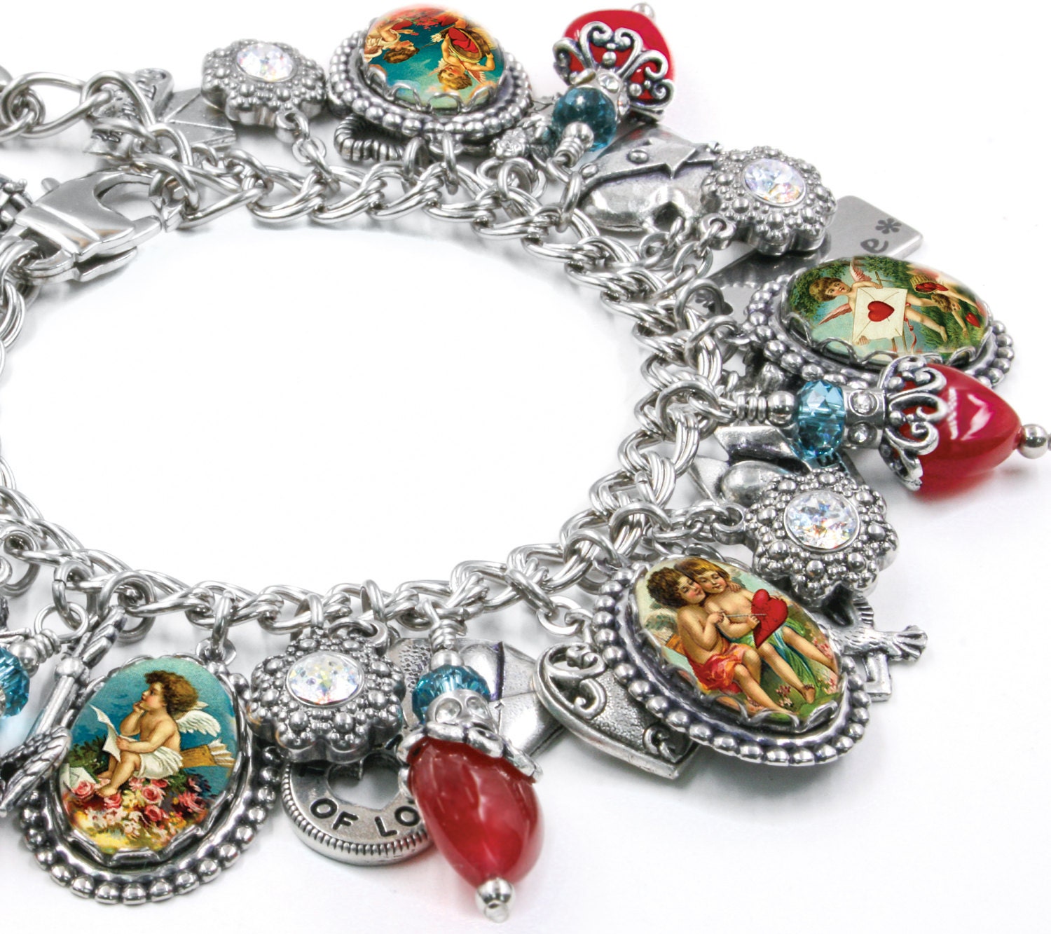 Heart Charm Bracelet Love Charm Bracelet Valentines Jewlery