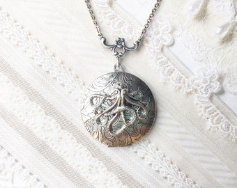 Silver Locket Necklace- The ORIGINAL Silver OCTOPUS LOCKET - by BirdzNbeez - Mother's Day Birthday Friend Sister Gift