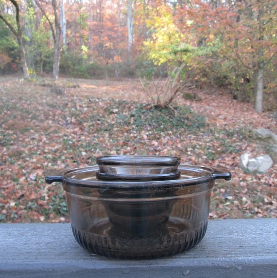 Vintage Brown Glass Bakeware Anchor Hocking Casserole/