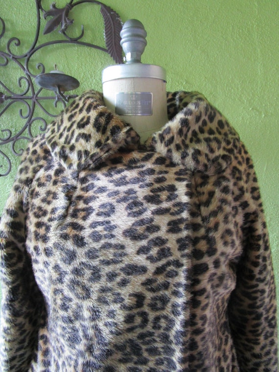 Meow Faux Leopard Cat Fur Vintage 50s 60s Clutch Coat Jacket