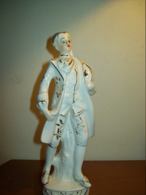 Victorian Man Figurine, Figurine made in Japan, gold trimmed male figurine, home decor, gift idea, vintage figure, 1950's figure, Porcelain