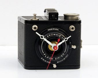 Camera Clock, photographers gift, Recycled Kodak Brownie timepiece, film buff gift, art decco clock, unique vintage gift, repurposed clock