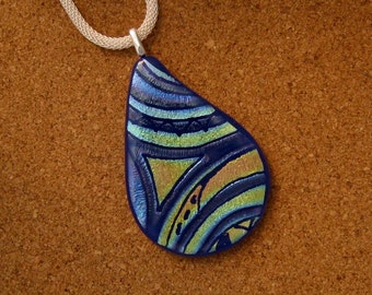 Hand Etched Dichroic Pendant - Fused Glass Pendant - Dichroic Jewelry - Fused Glass Jewelry - Hand Etched Glass - Dichroic Necklace
