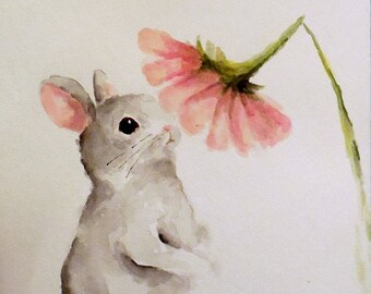 Bunny Rabbit painting original watercolor Nursery spring Easter animal art Daphne and the Daisy