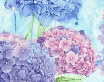 Harmony Hydrangea Sky - Chong-a Hwang -Timeless Treasures--Blue and Lavender- 100% Cotton Fabric-By the half yard.