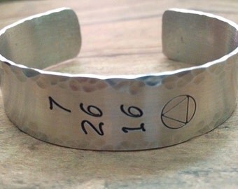 Sobriety Bracelet, AA Symbol Bracelet, Recovery Bracelet, Sober Date Bracelet, AA Sponsor Gift, One Day at a Time Bracelet, NA Recovery Gift