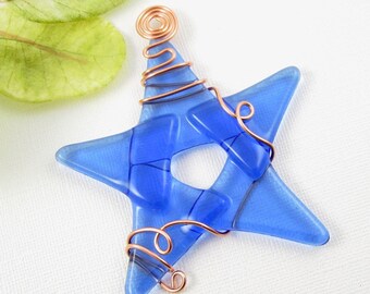 Light Blue Glass Star Suncatcher - Handmade Fused Glass Star Ornament - Light Blue Star Christmas Ornament - Star Suncatcher