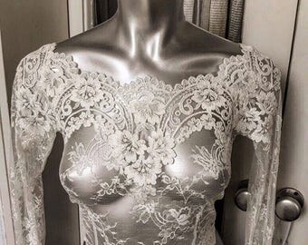 Perfect neckline Tulip Long sleeve bridal lace top long sleeve bridal bolero ivory lace top bridal bolero jacket wedding bolero