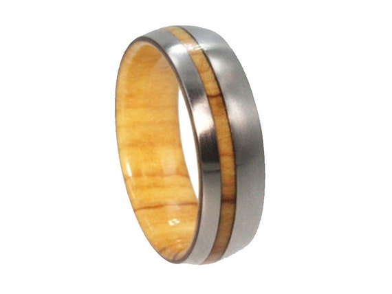 Olive Wood  Ring  Wood  Wedding  Band For Him or Her  Titanium