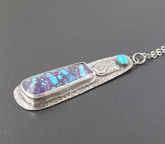 Turquoise Copper Matrix Necklace blue and purple sterling